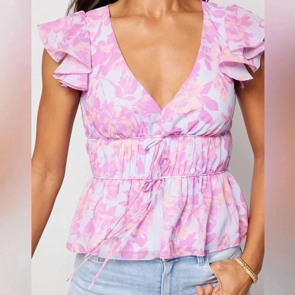 AMANDA UPRICHARD Dede Top Blouse Floral Ruffle Colorful Midsummer Coastal Size S - Picture 4 of 12